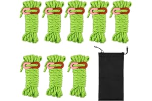 MXYVRIX 8PCS Cuerdas de para Tienda de Campaña con Tensores Reflectantes, Cuerdas Reflectantes, Resistentes y Ajustables, para Acampar y Senderismo, Incluye Bolsa de Almacenamiento, (Verde,4m*4mm)