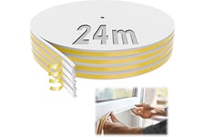 SWTYExt 24m Guarnizione Finestra Legno Guarnizione Porta E Profilo Paraspifferi Finestra Isolante Guarnizioni Finestre Legno Bianco Gomma Striscia Autoadesivo per Bloccare Fessure Crepe