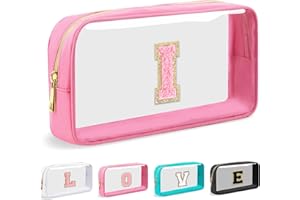 SYYHSYAL Cosmetic Bags Clear Makeup Bag Organizer Travel Essentials Gifts for Women Girlfriend Teen Mom Teacher Brithday Mothers Day Gifts A-Z Personalized Bag (I, Pink)
