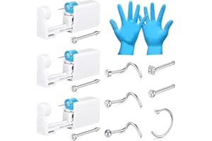 LAURITAMI Pistola para perforar la nariz, 4 piezas, seguridad portátil, juego de oro/plata con 6 anillos y guantes para perforar la nariz.