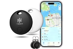 HH-Tech Smart Tag (Pack-2 Black and White with 2 Protectors) For Apple iOS Devices, Smart Tracker, Item Finder, Replaceable Battery, Easily Track Your Wallet, Bag, Suitcase, and More