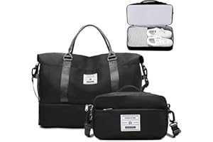JXCTNNU Sac de Voyage Sac de Bagage à Main Sacs de Sport Grand Format Sac de Sport Imperméable Sac à Dos Weekend avec Compartiment à Chaussures et Sacoche pour Femme Homme (Noir)