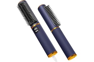 Brosse à lisser sans fil iTayga - Portable - Pour femme - Taille de voyage - 2 en 1 - Ion négatif - Rechargeable par USB - Peigne chaud 5000 mAh - Bleu