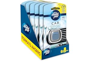 Ambipur Car Ambientador Coche, Difusor (6 x 2ml), Elimina y Previene los Malos Olores, Fragancia Aroma a Limpio, Mega Pack