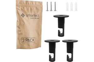 smartect Soporte de Techo y Pared para colgar Cables [3 Piezas, Negro] Fijación en Techo con tornillos y tacos, Decentrador de Techo para que arme su propio proyecto de bricolaje
