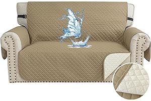 CYCMACO Copridivano 2 Posti Impermeabile con Braccioli, Copridivano Trapuntato Antiscivolo, Copri Divano Antigraffio Per Gatto, Universale Sofa Cover Antimacchia, Cachi