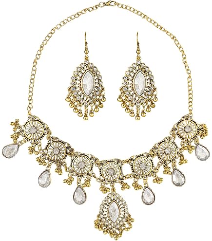 JEXOWIQ Parure 4 Pièces Danse Du Ventre Bollywood – Collier, Bracelet, Boucles D’Oreilles Et Bijoux De Corps Dorés Pièces De Monnaie