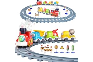 SOTODIK Train Set for Toddlers,Magnetic Train Toys with Lights,Realistic Music Sound, Steam Spray,Traffic Sign, Magnetic Train Connection Car Toys with Tracks for Kids,Christmas Birthday Gifts for Boys Girls