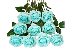DuHouse 10 rose finte fiori di seta artificiali fiori di rosa finto fiore lunghi steli bouquet per organizzare matrimoni centrotavola festa casa decorazione cucina(Blu alzavola)