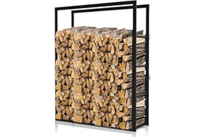 Sonnewelt Kaminholzregal für Innen und Aussen, 80x25x100CM Metall Brennholzregal Kaminholzständer, Holzstapelhilfe Holzlager, Schwarz Brennholz Stapelhilfe