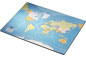 Leitz- Carte du monde Multicolore, ‎40 x 63.5 cm, Avec Tableau des Superficies et Habitants, Surface Lisse, Dessous Antidérapant, Ultra Fin pour Confort et Stabilité, ‎32188