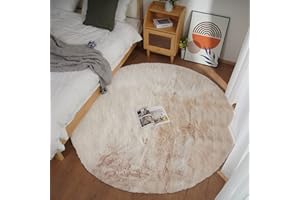 ‎GHOUSE Ghouse Teppich Rund 180x180 cm Beige Flauschig Weich Wohnzimmer Schlafzimmer Dekoration rutschfest Kurzflor Teppich Waschbarer Carpet