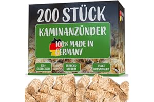 LIVING IT Kaminanzünder 200 STÜCK (100% MADE IN GERMANY) Anzündwolle, Anzündholz, Grillanzünder Ideal für Ihr Kamin, Ofen oder Grill aus Holzwolle Anzünder und Wachs für das perfekte Feuer
