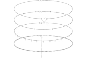 Sinmoe 4 Chaînes de Taille Boho Chaînes de Ventre à Paillettes Chaînes de Corps Réglables pour Bikini Bijoux de Taille en Couches Accessoires pour Femme Filles Plage Été, Argent