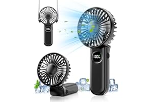 AUTOYET Handventilator Akku Aufladbar, 3 in 1 Mini Ventilator Klein mit 5 Geschwindigkeiten, 3000Amh Tragbarer Ventilator mit LED-Anzeige, Faltbarer USB Ventilator für Heimreise Schlafzimmer (schwarz)