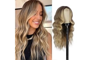 LYPPUL Perücke Damen Ombre Braune, Ombre Braun Blonde Wellige Perücken, Blonde Lace Front Perücke, Lange Natürlich Synthetische Gewellte Perücken für Frauen Party Cosplay (Braun)