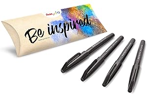 Pentel Arts Brush Sign Pen SES15C, Pennarello, Nero, Confezione da 4