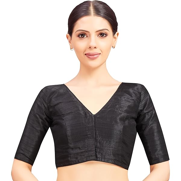 【ROKU】V NECK BACK ZIP NO SLEEVE BLOUSE Buy On Loop Red Designer V-Neck Readymade Blouse in Raw Silk with