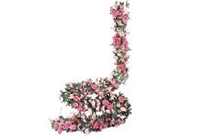 ‎WELDOMCOR Weldomcor 5 Stück Künstliche Rosa Girlande 2,45 Meter Blumengirlande Rosen Reben Seidenblumen im Freien Hängend Kunstblumen Deko für Hochzeitsbogen Schlafzimmer Wand Kulisse Garten Dekoration