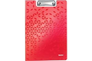 Leitz – Porte-bloc avec Rabat A4, Capacité 75 Feuilles, Clip Métallique Solide, Pochette Supplémentaire, Polyfoam Léger et Durable, Rouge WOW, 41990026