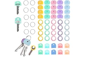 WanderGo Lot de 60 Cache-clés Comprenant 30 Capuchons en Plastique, 20 étiquettes Rondes Flexibles en PVC et 10 Anneaux pour clés, 5 Couleurs Assorties, 3 Styles pour identifier Vos clés