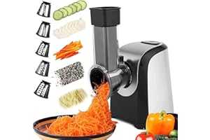 NICTEMAW Meykey Fresh Express avec 5 cônes, Coupe-légumes électrique 150W, Râpe pour carottes, pommes de terre, concombres, argent noir