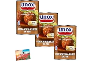 Unox Lot de 3 balles à crochet en Jus 420 g I Boulettes de viande hollandaises dans une délicieuse sauce rôtie Unox I Boulettes de viande des Pays-Bas I Porc et bœuf I Holland-Box by Vriens