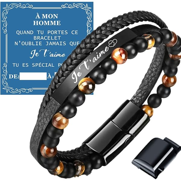 Bracelet Homme En Pierres Naturelles - Cadeau Pour 30, 40, 50, 60 Ans - Onyx, Obsidienne, œil De Tigre