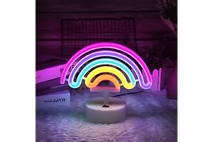 HOTUT Neon z podstawą, Tęczowe neonowe znaki, Podświetlana dekoracja neonowa LED, zasilane bateriami USB lub 3-AA, neonowe światło, dekoracja stołu LED, na Bedroom Birthday Wedding Party
