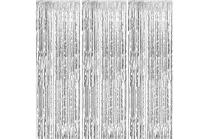 HONGCI 3pcs 3.2x6.5ft Glitter Silver Tinsel Curtain Door Streamers Fringe Foil Curtain Xmas Photo Backdrop Christmas Decorations for Girls Women Hen Do Wedding Birthday Party Decor Banner Silver
