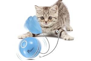 Pidsen Gatto Palla Automatica, Palla Giocattolo Gatti, Giocattolo Interattivo per Gatto con Ricarica USB, Luce a LED Rotante Integrata, 2 modalità di Alleggerimento & Allegata Piuma con Campana