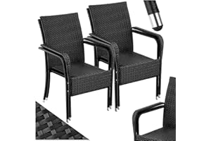 TecTake® Lot de 4 Chaise de Jardin Fauteuil Salon avec Accoudoirs pour Salon de Jardin Exterieur Acier laqué & polyrotin, Mobilier Chaise rotin Amenagement Balcon Terrasse Veranda