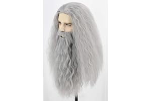LeMarnia Grau Zauberer Perücke und Bart Halloween Kostüm Perücken für Herren（2031S）