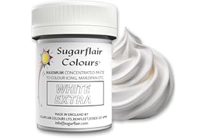 SUGARFLAIR COLOURS Sugarflair White Extra Food Colouring Paste, Maximum Concentrated Food Colouring for Buttercream, Sugar Paste, Royal Icing, Cake Mixes and More! Vibrant Colour Food Dye - 42g