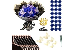 Chingcoo Ramos de Rosas con Purpurina, 24 Piezas de Flores de Purpurina Falsas DIY con Corona para Regalos, Boda, Aniversario, Compromiso, Cumpleaños, Azul