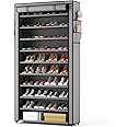 ROJASOP Shoe Rack with Covers, Stackable 10 Tier Tall Shoe Shelf Storage 50-55 Pairs Shoes and Boots Large Capacity Vertical Shoe Rack Organizer for Closet Entryway Garage Bedroom, Grey