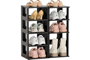 HAIXIN Narrow Shoe Rack, 10-Tier Shoe Storage, Small Narrow Shoe Rack, Under Stairs Storage, Stackable Shoe Stand, 24x52x58cm Shoes Rack, Closet Organizers and Storage, Hallway, No-Tool Assembly Black