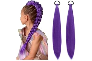 HLAYSHING 2 Pcs Purple Hair Extensions Pre Stretched Braiding Hairs,24 Inch Soft Yaki Texture Pre Stretched Synthetic Hair Extensions For Braiding Hairs Halloween Costume Cosplay Stage Partiesie