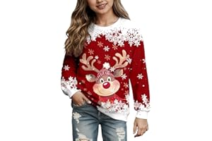 GENERISCH Mädchen Weihnachtspullover Merry Christmas Sweatshirt Lustig Weihnachts Pullover Freizeit Christmas Sweat Rundhals Weihnachtspulli Langarmshirt mit Weihnachtsmotiv Große Größen Weihnachtspulli