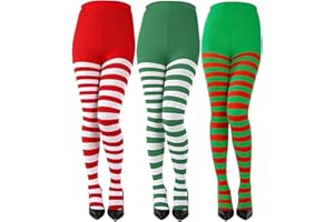 KATELUO Calcetines Rayas Navidad, Medias Mujer para Disfraces, Adecuado para Decoración Navideña, Cosplay y Puesta en Escena (3 Piezas)