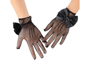 AFFEGIFTS Gants Princesse, Gants de Fille de Fleur de Mariage Costume de Filet de Poisson Gant Purs Pour la Fête du thé Sainte Communion Pour 4-12 ans
