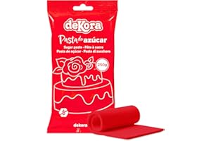 Dekora - Fondant Rojo | Pasta de Fondant para Tartas - Cobertura para Bizcochos, Tartas, Pasteles, Magdalenas o Cupcakes con el que Poder Hacer Todo Tipo de Decoraciones - 250 gr