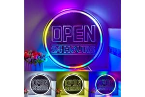 Horseneon Open 24 Hours Neon Light Sign Colorful Mirror Neon Sign for Business Advertisement Board Various Modes of Flashing and Steady Light are Suitable for Shops Walls Bar Window Hotel(Multicolor)