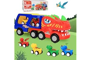 Cutyerbee Dinosaur Truck Toys for 2 3 4 5 Year Old Boys Gifts,5 in 1 Dinosaur Toy with Roar Sound & Lights,Toddler Truck Toys,Pull Back Cars for Girls Age 2-5 Birthday Gifts
