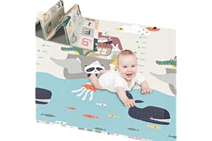 CANMALCHI Reversible Folding Large Baby Play Mat, Foam Soft Kids Crawling Mat for Floor, Baby Activity Play Mat, Waterproof, Non-Slip, Double-Sided Play Mat for Children, Toddlers(200x180cm)