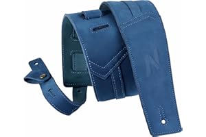 Nefelibata Tracolla per chitarra 3", in pelle pieno fiore di prima qualità, lunga 57" con imbottitura in schiuma, per basso, chitarra elettrica e acustica（Blu）