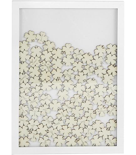 MIJOMA Gastenboek, fotolijst, 72 houten harten, aandenken voor bruiloften en feesten, gepersonaliseerd kunstwerk, wit/natuurlijk