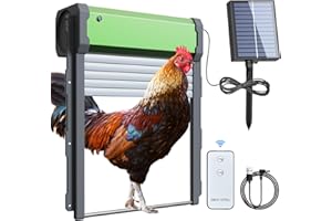 Aissom Hühnerklappe Solar Rolltor, Automatische Hühnerklappe Solar, Rolltor Automatische Hühnerklappe mit Timer, Lichtsensor, Fernbedienung, Intelligenter Einklemmschutz Automatisch Wasserdichter