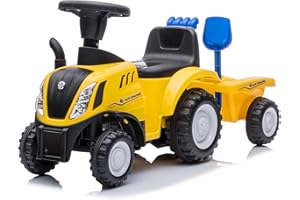 NINODOVAE Ride On Tractor, NEW HOLLAND Licensed car toy, Toddler Sliding Walker with Steering Wheel, horn music&lights for 12-36 months (Yellow)