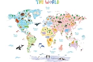 DECOWALL SG2-1615S Animales Mundo Mapa Pegatinas de pared calcomanías (Grande)(Englisch Ver.)